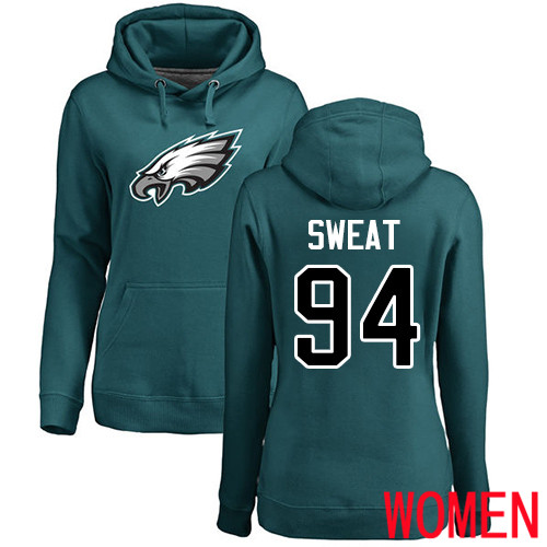 Women Philadelphia Eagles #94 Josh Sweat Green Name and Number Logo NFL Pullover Hoodie Sweatshirts->nfl t-shirts->Sports Accessory